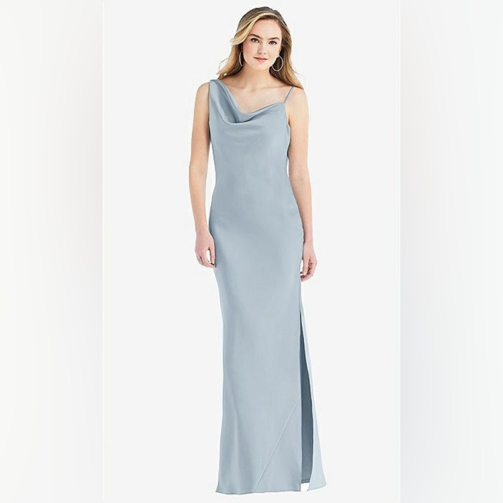 New Social Bridesmaids ASYMMETRICAL ONE SHOULDER COWL MAXI SLIP DRESS IN MIST  S